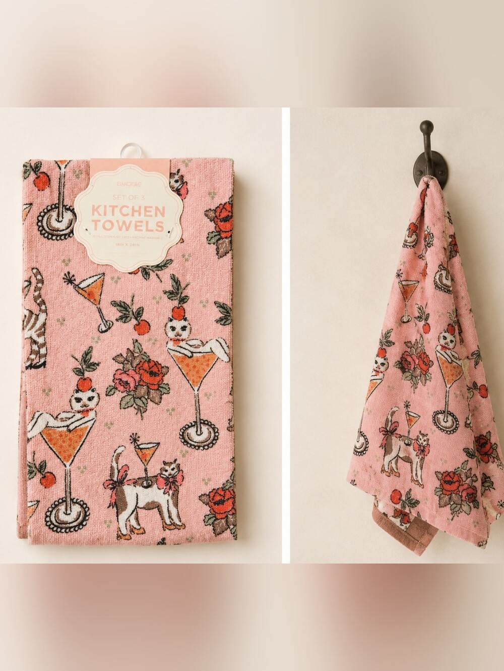 Coquette Cat Pink Kitchen Towels - Set Of 2